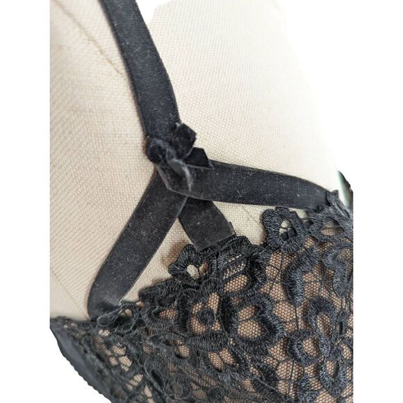 Dita Von Teese Women's Black Lace Velvet Straps Bra Size 34H - Picture 1 of 15